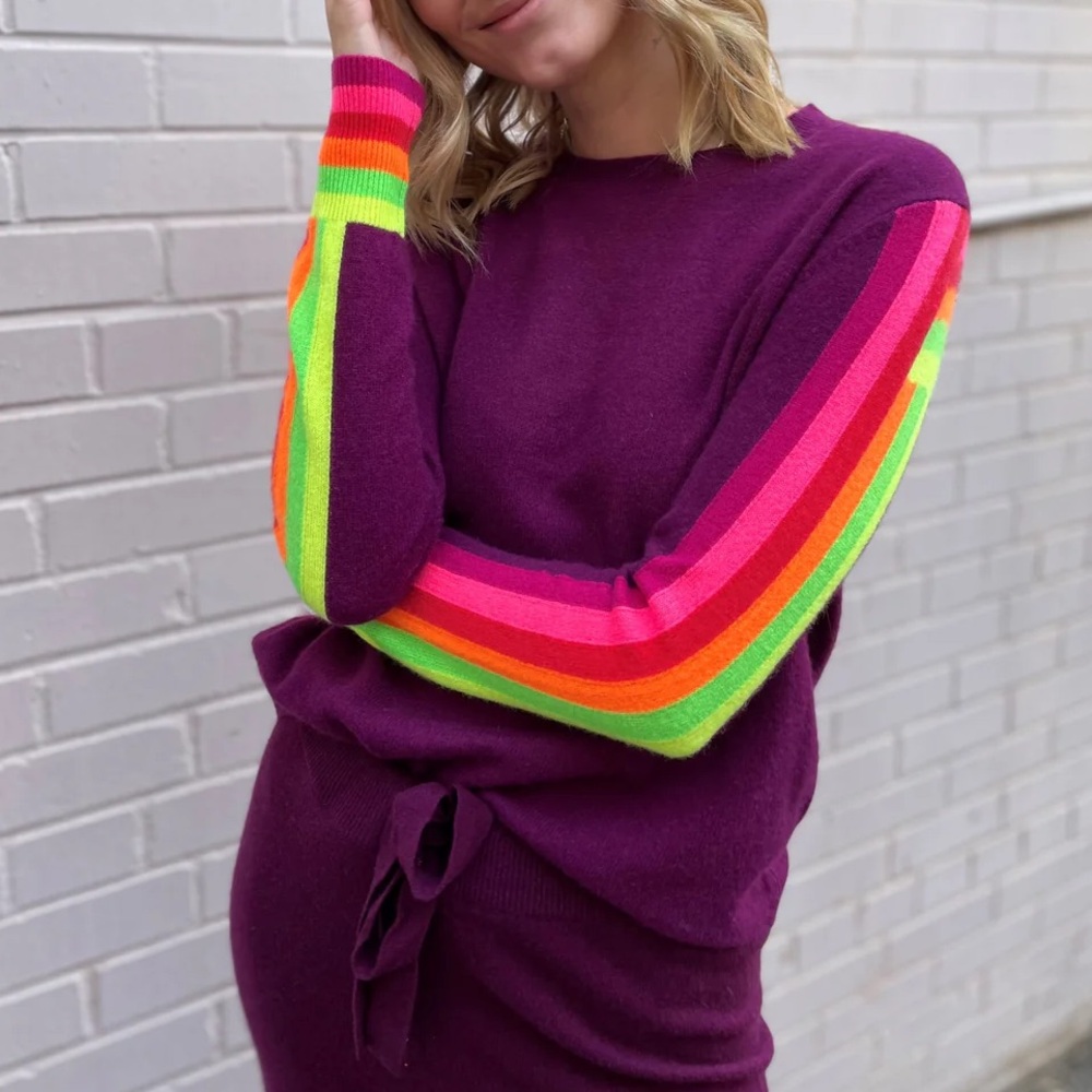 Rainbow Chevron Cashmere Sweater in Plum